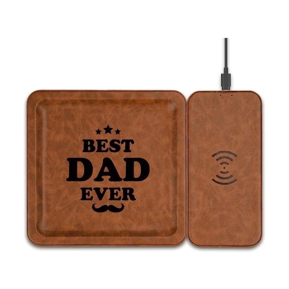 NEW Fathers Day Vegan Leather Wireless Charging Station & Valet Gift Set